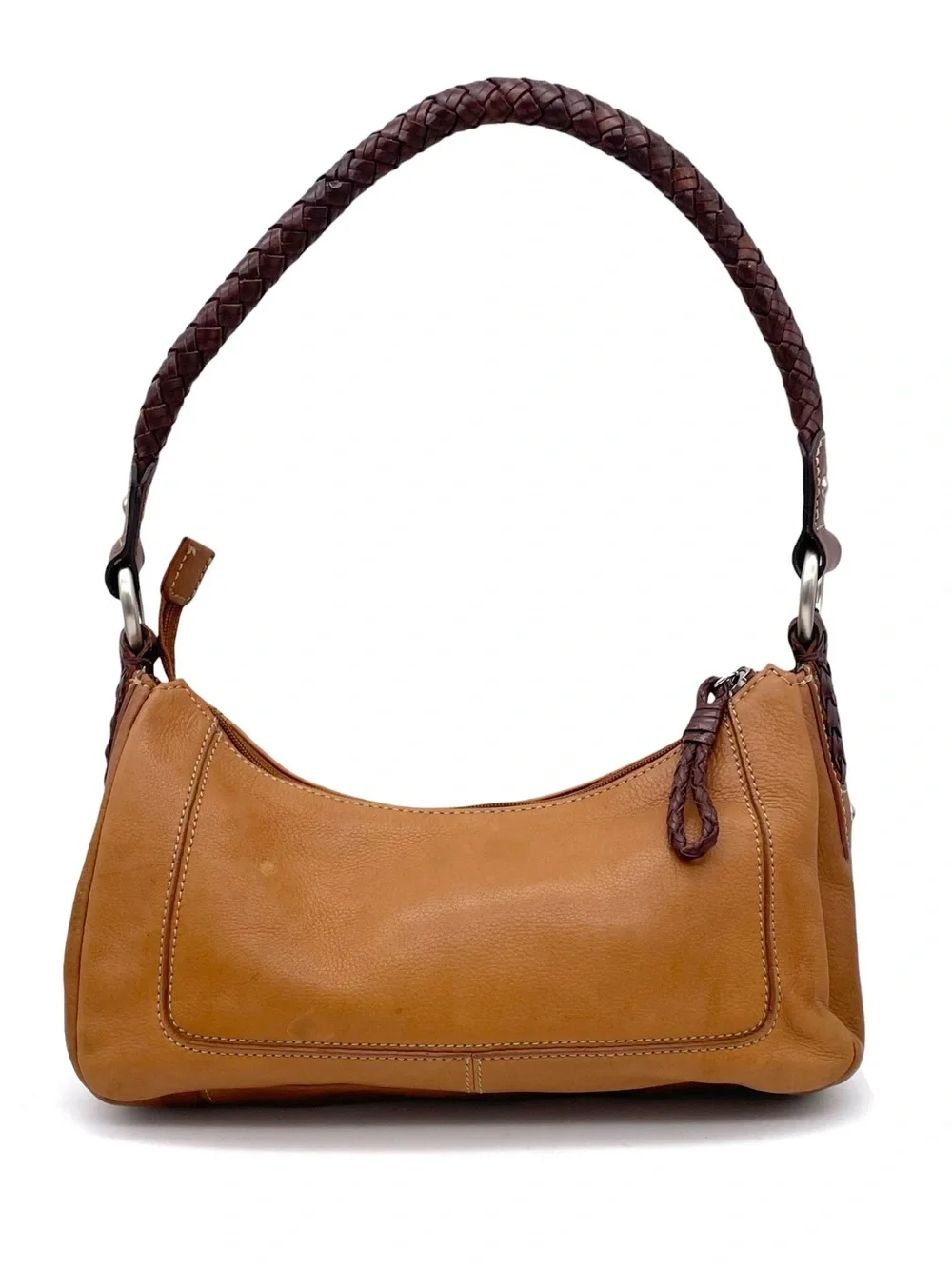 Vintage Fossil Leather Hobo Shoulder Bag Tan Brown Braided Handle Purse Y2K